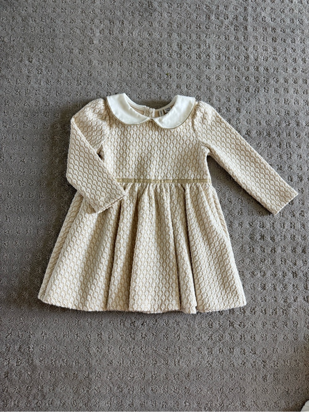 Janie and Jack Cream and metallic Gold Textured Dress with Peter Pan Collar